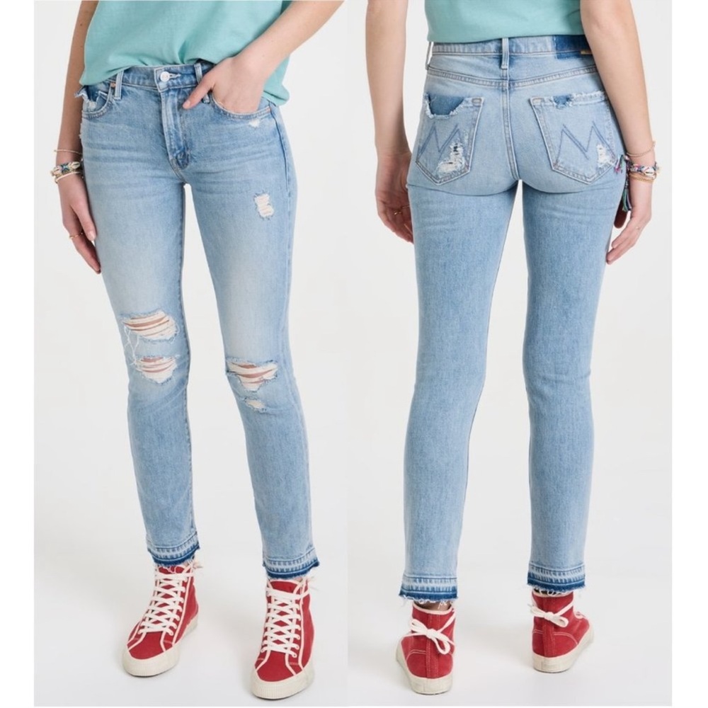 MOTHER Blue Skinny Jeans Distressed Mid-Rise Sz 29